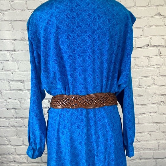 Liz Claiborne Geometric Vintage Shirt Dress Blue size Medium - Picture 7 of 16